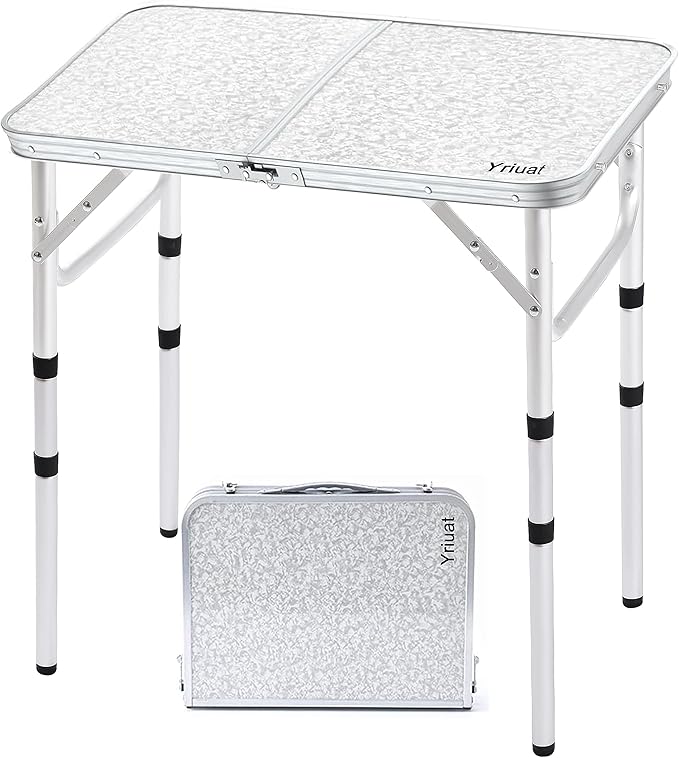 Folding Camping Table 2ft Portable Pinic Table Adjustable Height Small Card Table Aluminum Foldable Lightweight with Carry Handle for Outdoor Indoor Hiking Camp BBQ Beach