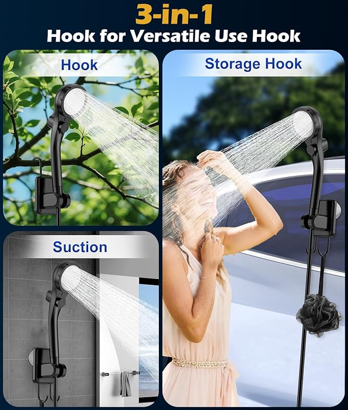 WADEO Portable Shower, 6000mAh Rechargeable Camping Shower Pump with Camping Light, 5 Spray Modes, Fahrenheit Display, IPX8 Waterproof, Ideal for Outdoor Camping, Travel, Car Washing, Pet Bathing