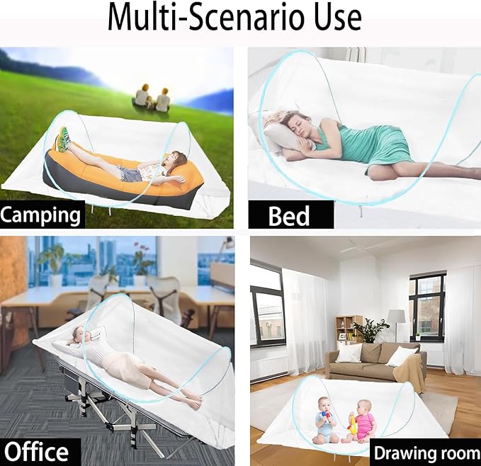 CMINGJ Large Pop Up Mosquito Tent, Portable Foldable Mosquito Net for Bed Camping Travel Patio (78 * 31 * 22inch) (Blue Adjustable Size)