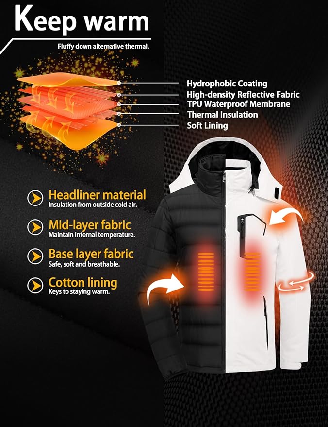 GEMYSE Men's Waterproof 3-in-1 Ski Snow Jacket Puffer Liner Insulated Winter Coat
