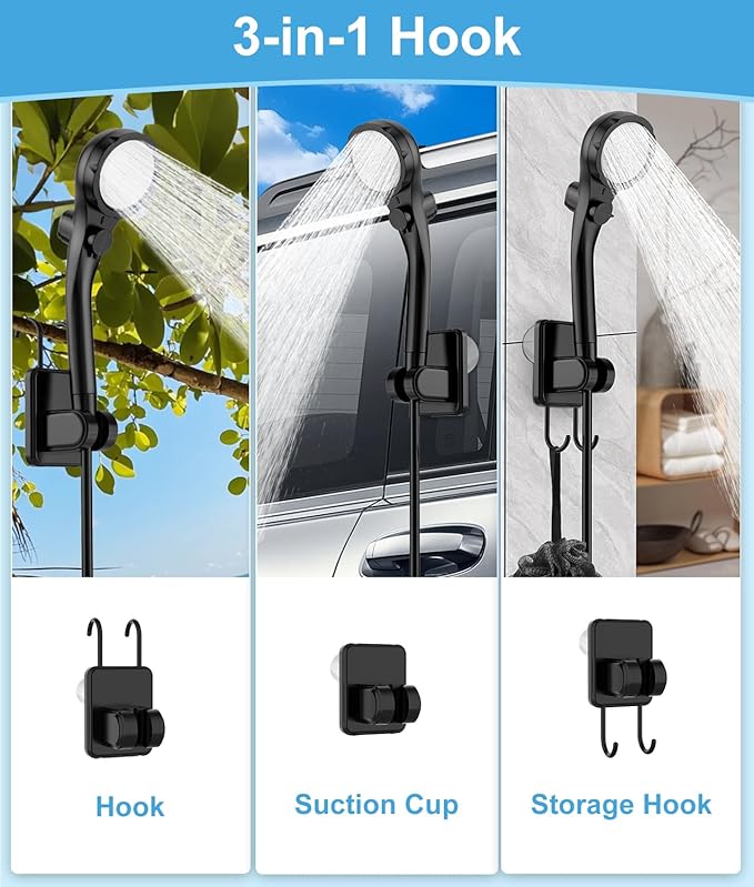 WADEO Portable Shower for Camping, Outdoor Electric Shower Rechargeable Pump with 20L Collapsible Bucket, Camping Shower Head Nozzle for Camping, Hiking, Traveling, Washing