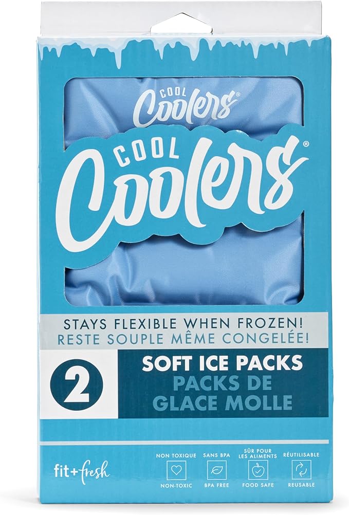 Cool Coolers by Fit & Fresh 2 Pack Soft Ice Packs for Cooler, Flexible Stretch Nylon, Lunch Box, Large Reusable Freezer Packs, Cornflower Blue