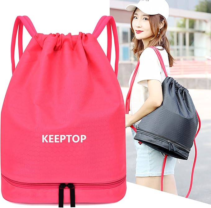 Waterproof Drawstring swim Bag Sackpack Backpack,Dry Wet Depart,Swimming Gym Yoga Sport Shoulder Rucksack Daypacks Casual Bags (PINK)