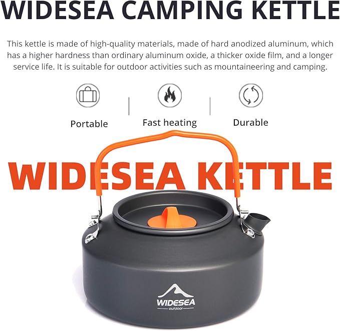 Widesea 1L Camping Kettle Portable Ultralight Aluminum Teapot for Backpacking,Hiking, Camping and Picnic