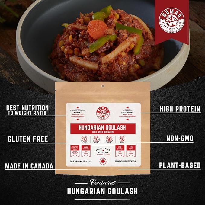 Nomad Nutrition Hungarian Goulash | Instant Freeze Dried Backpacking & Camping Food | Plant-Based, Non-GMO Hiking Meals with High-Energy, Vegan, Gluten-Free | 112g - 1 Pack