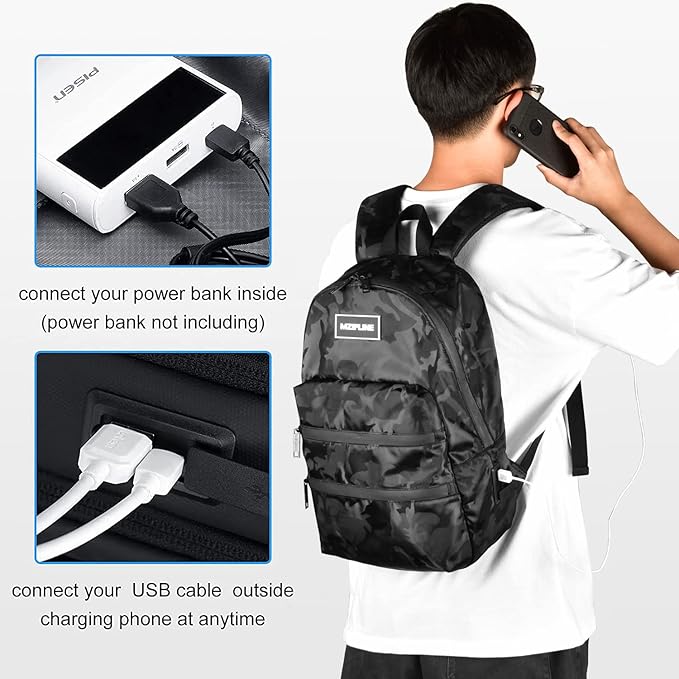 Mini Backpack Bag-Smell Proof-USB Charging Port Daypack Travel bags With Carbon Lining for Men & Women Travel (Camouflage Black)
