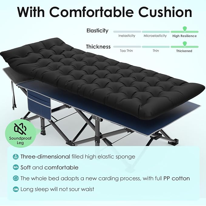 Suteck Camping Cot, 32In XXL Folding Camping Cot Heavy Duty Sleeping Bed for Adults 1200D Double Layer Oxford Cots for Camping W/Pilllow Mattress Carry Bag for Home Office Nap Beach Travel, 500LBS
