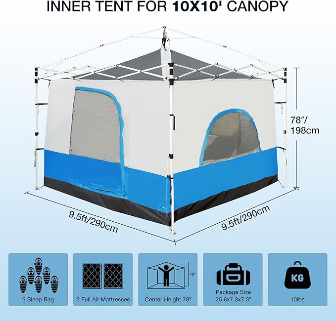 REDCAMP Canopy Camping Tent for Pop Up Canopy Tent, Inner Tent Converts Straight Leg 10'x10' or 10'x20' Canopy into Camping Tent, Fits 4-6 Person(Frame/Shelter NOT Included)