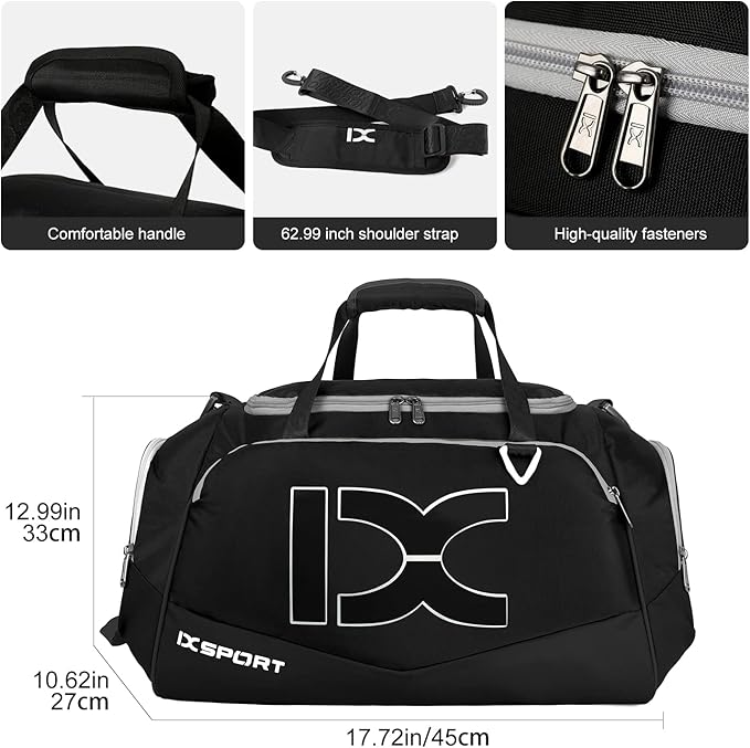 Sports Gym Bag,INOXTO Travel Duffel Bag with Dry Wet Pocket And Shoe CompartmentFor Women and Men,40L/55L Fitness Waterproof Weekender Bag For Swim Sports Travel Working Out (Black white, 40L)