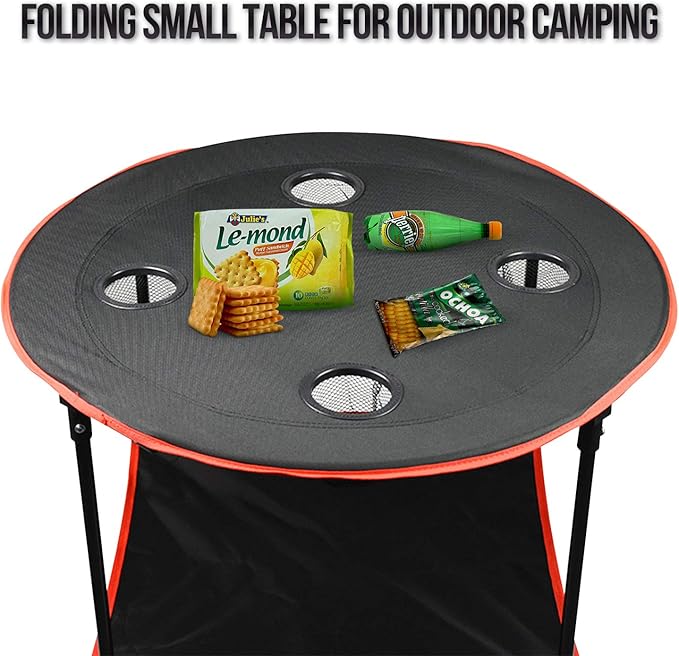 Camping Table Portable Folding Camping Side Table for Outdoor Picnic, Beach, Games, Camp, & Patio Tables Folding with 4 Cup Holders & Carry Case for Travel & Storage, Premium 600D Canvas& Steel Frame