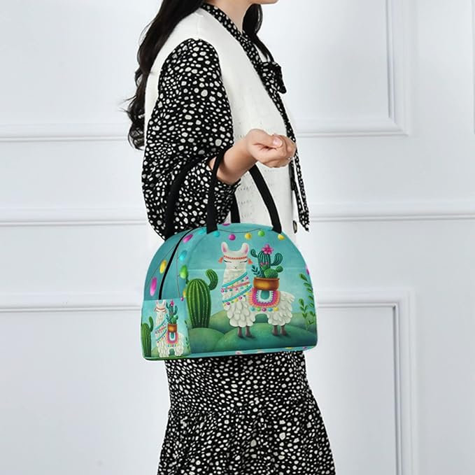 Cute Llama with Cactus Reusable Lunch Tote Bag Insulated Water-resistant Thermal Cooler Bag for Man/Women/Picnic/Boating/Beach/Fishing/Work
