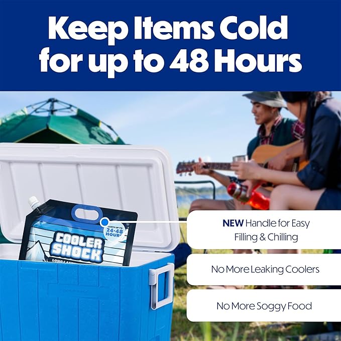 Cooler Shock Reusable Ice Packs for Cooler - Long Lasting Cold Freezer Packs for Coolers and Lunch Boxes - Cooler Ice Packs for Camping Gear, Fishing, Road Trips, Beach Must Haves