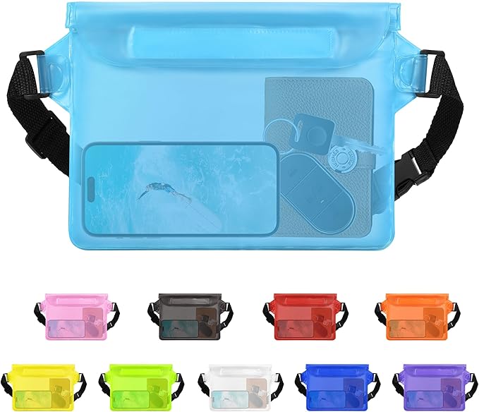 2-Pack Waterproof Pouch with Adjustable Waist Strap, Waterproof Dry Bag, Keeps Cell Phones and Valuables Safe and Dry, Perfect for Kayaking, Beach, Camping and Swimming (Black)