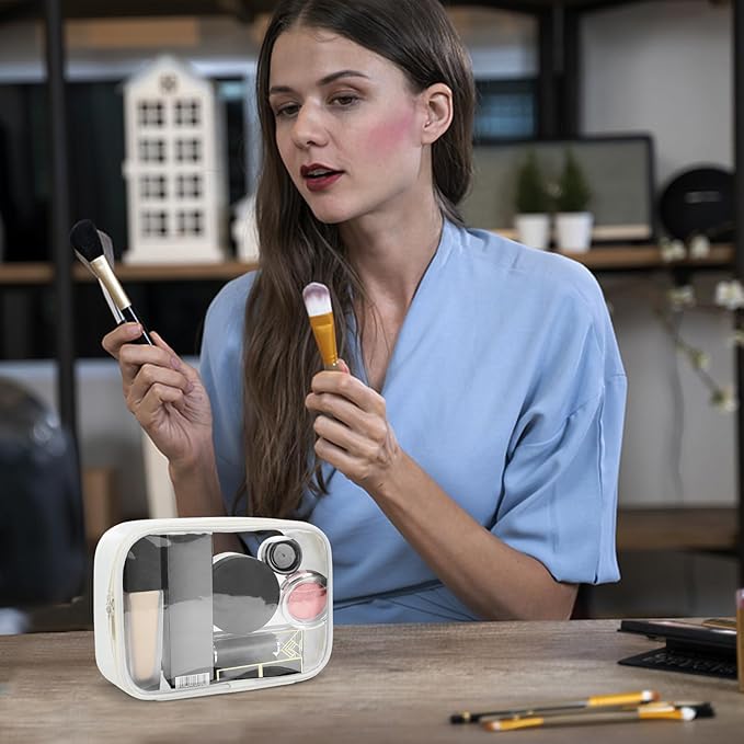 Moyad TSA Approved Clear Toiletry Bag, 1 Pack Quart Size 3-1-1 Liquids Pouch for Travel, Transparent Makeup & Cosmetic Organizer for Women Men, Beige