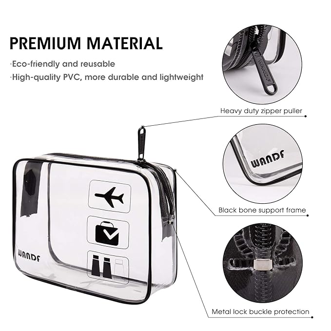 TSA Approved Clear Travel Toiletry Bag wih Zippers Carry-on Travel Accessories Quart Size Toiletries Cosmetic Pouch Makeup Bags for Men and Women (2 pcs)