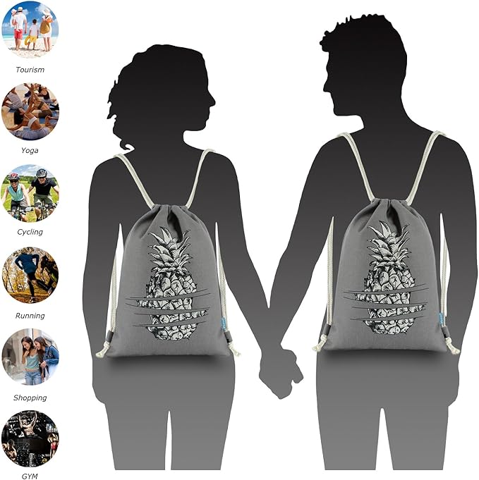 Drawstring Backpack Pineapple Style String Bag Canvas Beach Sport Daypack