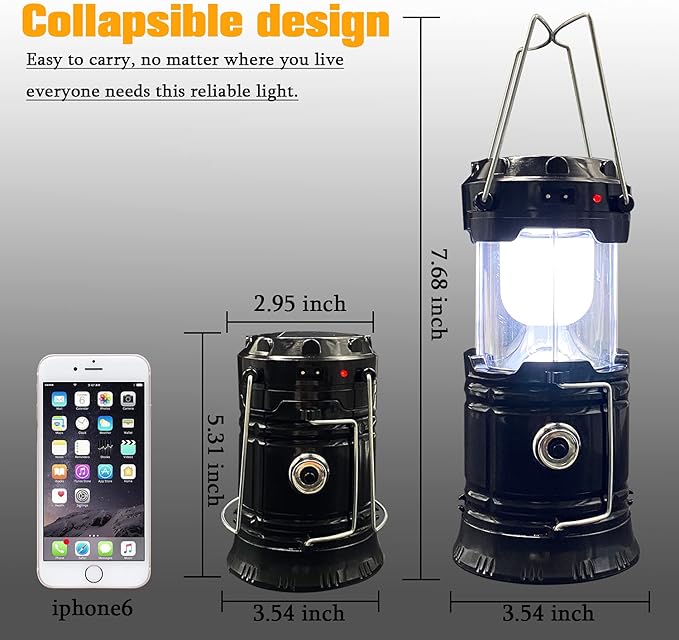 2-Pack Collapsible Camping Lantern XTAUTO Solar USB Rechargeable Portable Lightweight Waterproof LED Flashlight Survival Kits for Indoor Outdoor Home Emergency Light Power Outages Hiking Hurricane