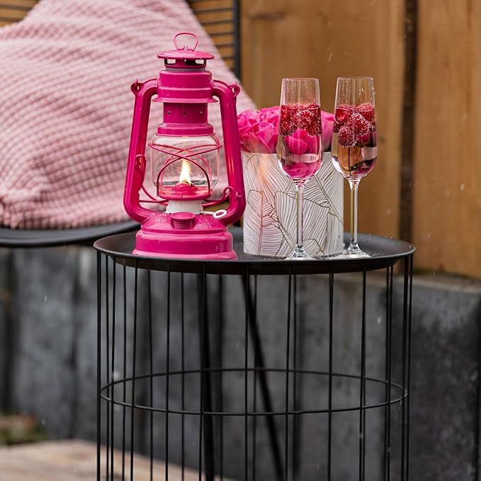 Outdoor Kerosene Fuel Lantern, German Made Weather Resistant Baby Special 276 Galvanized Hurricane Lamp for Camping or Patio, 10 Inches, Telemagenta