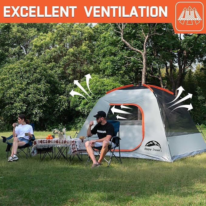 Happy Travel Camping Tent, 6 Person Dome Tents for Camping with Rainfly, Waterproof Clip Easy Setup Portable Family Tent with Mesh Windows, 20% More Headroom Backpacking Tents for Camping & Hiking