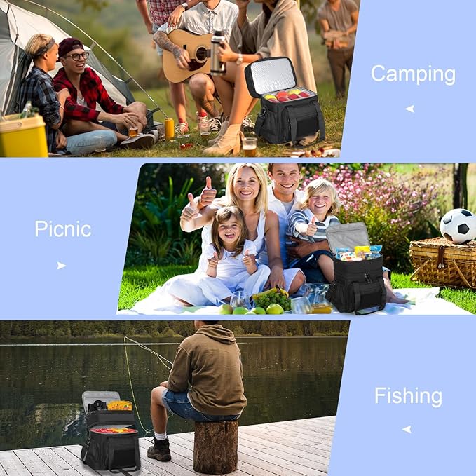 GLENKEY Double Deck Insulated Lunch Box, Expandable Large Lunch Bag Leakproof Cooler Bag Lunch Pail for Men Women Adults Work Shifts Travel Daytrip, Black