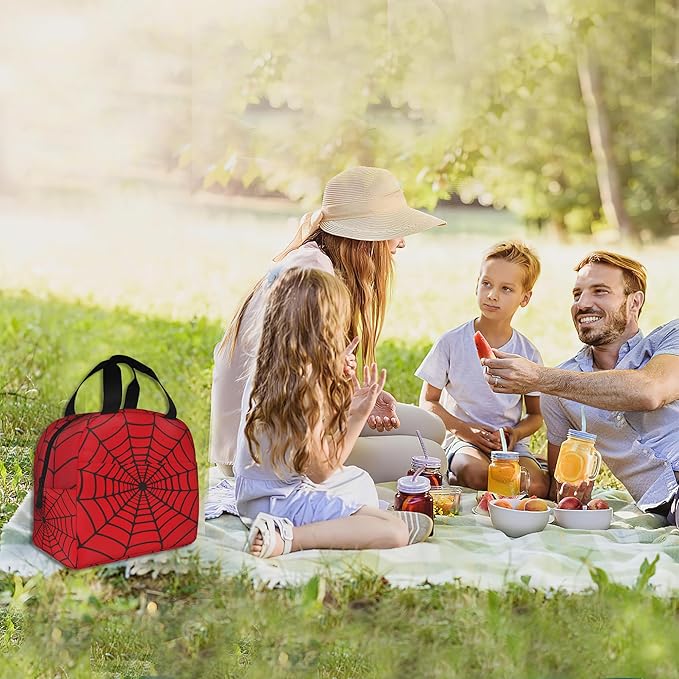 Spider Web Red Insulated Lunch Bag Reusable Lunch Box Women Men,Cooler Thermal Meal Tote for Kids School Student Picnic Office Work