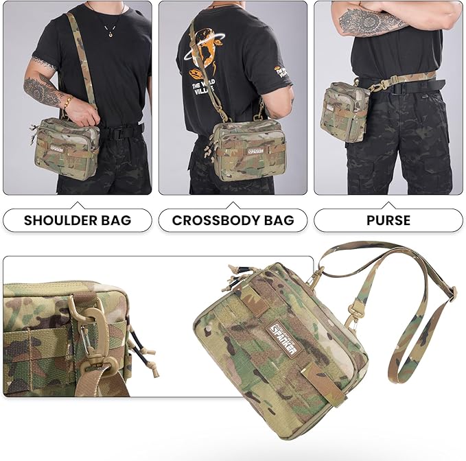 EXCELLENT ELITE SPANKER Tactical Molle Admin Pouch Utility Organizer EDC Medical Bag Utility EDC Tool Pouch with Shoulder Strap Attachment Pouches Waist Bag