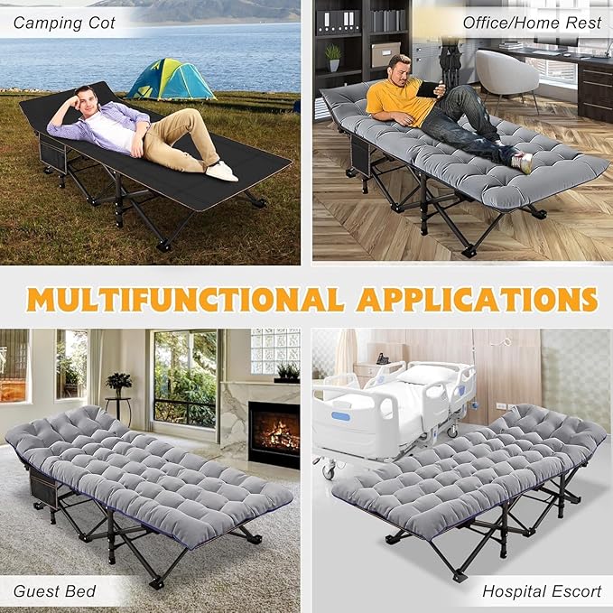 ABORON 2PK Oversized Folding Camping Cot for Adults, Double Layer 1200D, 500lb Capacity, Heavy Duty Guest Cot with Mat & Carrying Bag for Indoor & Outdoor Use