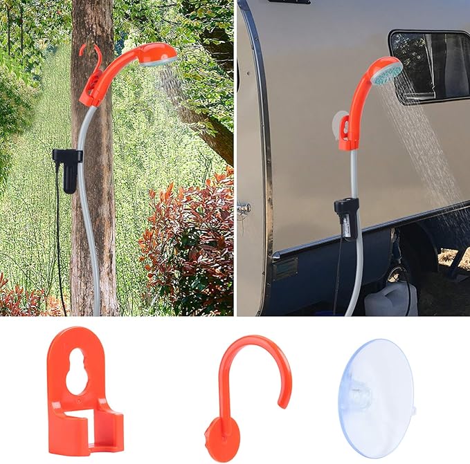 Portable Camping Shower, Outdoor Shower Head, Shower Pump, Detachable USB Rechargeable Batteries, Pumps Water from Bucket, for Camping, Hiking, Pet Cleaning, Pet Shower, Car Washing