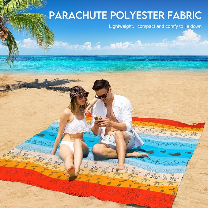 BYDOLL Beach Blanket 78''X81'' 4-7 Adults Oversized Lightweight Waterproof Sandproof Blanket for Beach Large Picnic Mat Travel Camping