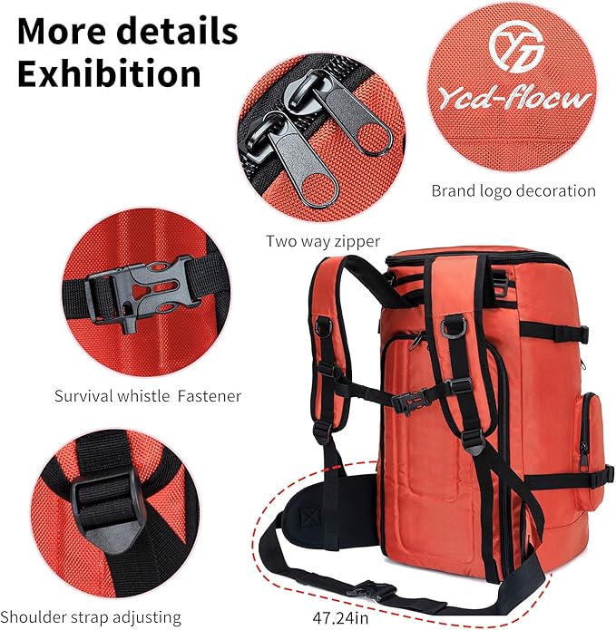 Ski Boot Bag Backpack, 50L Large Capacity Water-Resistant Padded Ski Travel Bag & Snowboard Boot Bag for Ski Boots, Helmet, Goggles, Clothes, Gloves, Snowboard Gear (Orange)