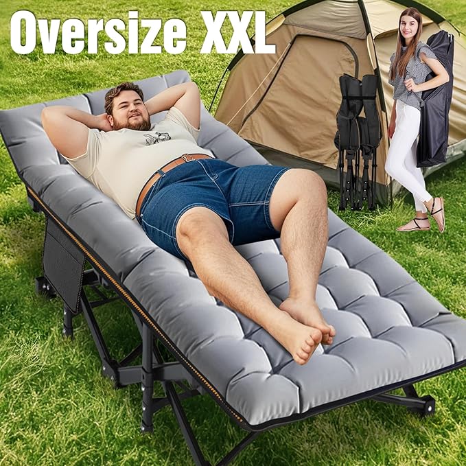 ABORON 2PK Oversized Folding Camping Cot for Adults, Double Layer 1200D, 500lb Capacity, Heavy Duty Guest Cot with Mat & Carrying Bag for Indoor & Outdoor Use