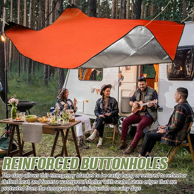 Kanayu 4 Pcs Emergency Thermal Survival Blankets 82 x 60 Inch,Heavy Duty Emergency Poncho Tarp Reusable Waterproof Blanket for Car,Camping,Hiking(Olive Green, Orange)