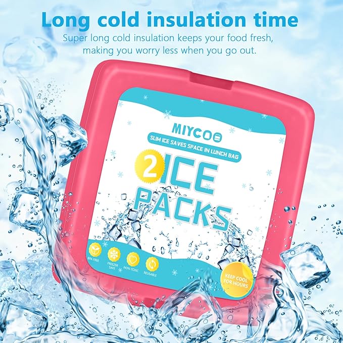 MIYCOO Ice Packs for Lunch Boxes & Lunch Bag - Quick Freeze Ice Pack Space Saving Freezer Packs - Reusable Slim Original Cool Pack - Cooler Accessories for Beach, Camping and Fishing