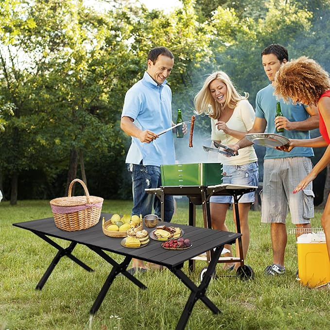 Folding Camping Table, Lightweight Roll-Up Table Aluminum Low Portable Picnic Table with Easy Carrying Bag for Outdoor, Beach, Picnic, Backyards, BBQ and Party, 45.7"L x 24"W x 17.3"H