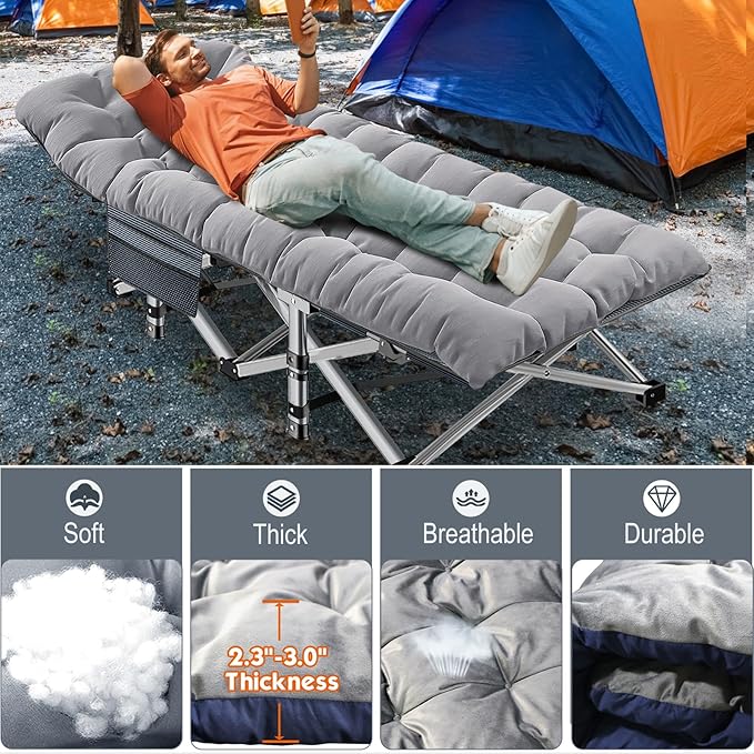 ABORON 2PK Oversized Folding Camping Cot for Adults, Double Layer 1200D, 500lb Capacity, Heavy Duty Guest Cot with Mat & Carrying Bag for Indoor & Outdoor Use