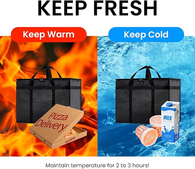 NZ home Insulated Cooler Bag and Food Warmer (XL Plus, 2 Pack) for Delivery & Grocery Shopping with Zippered Top, Red