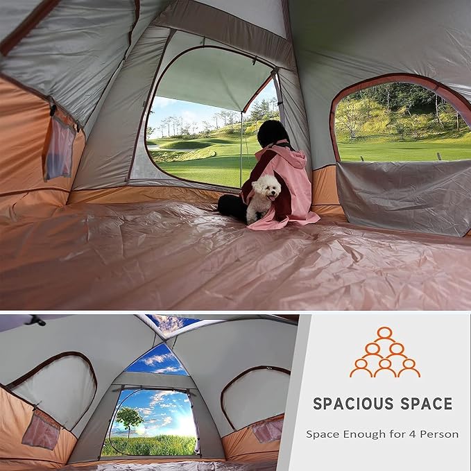 Upgrade Inflatable Camping Tent with Pump, Easy Setup 4 Season Glamping Tent, 2-4 Persons Waterproof Windproof Outdoor Self-Supporting Air Tent-7.8FT x 7.8FT x 5.6FT