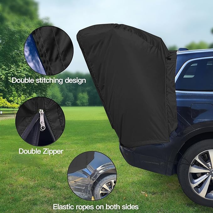 SUV Tailgate Tent with Awning Shade Car Tent for Camping Accessory for Car Camping Universal Fit Most SUV (Black)