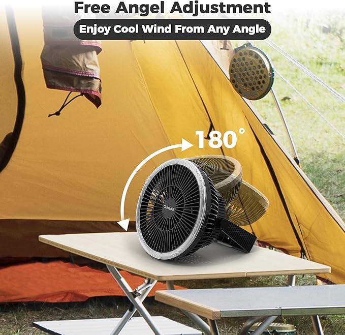 8-Inch Portable Camping Fan with LED Lantern, 10000mAh Rechargeable Battery Operated Tent Fan, 3 Speeds Table Fan with Light & Hook for Camping RV Travel Jobsite Hurricane Power Outage
