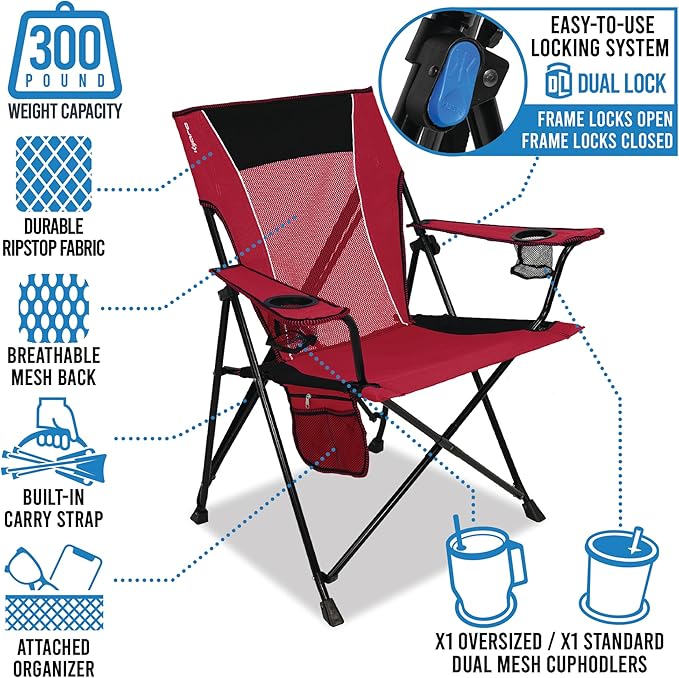 Kijaro XXL Dual Lock Portable Camping Chair - Supports Up to 400lbs - Enjoy The Outdoors in a Versatile Folding Sports & Outdoor Chair