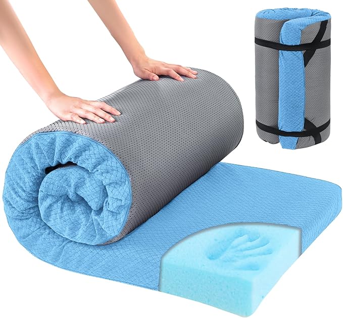 HOMBYS Memory Foam Camping Mattress Pad,Portable Sleeping Pad for Adult,Waterproof Cot Mattress,Roll Up Floor Mattress,Foldable Backpacking Travel Bed for Hiking,Guest Bed