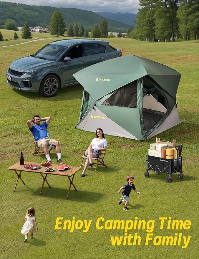 Camping Tent, 4 Person Tent for Camping, Setup in 60 Seconds, 4 Person Pop up Tents, Hub Tents, Water-Resistant, Windproof, Instant Cabin with Removable Floor, Portable
