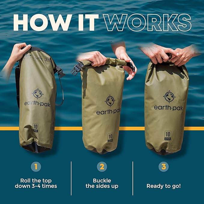 Earth Pak Waterproof Dry Bag - Roll Top Waterproof Backpack Sack (20L Orange & 20L Green)