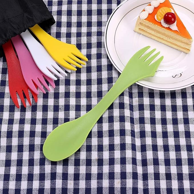 36 Pack Sporks - Spoon, Durable & BPA Free Tritan Sporks, Spoon Fork & Knife Combo Utensils with Portable Strong Waterproof Bag and Stainless Multifunctional Bottle Opener for Camping Outdoor, 6 Color
