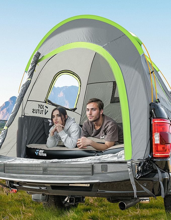 JOYTUTUS Pickup Truck Tent 2.0, Waterproof PU2000mm Double Layer for 2 Person, Portable Truck Bed Tent with Rainfly, 5.5'-6' Camping Preferred - Green, Aluminum Poles