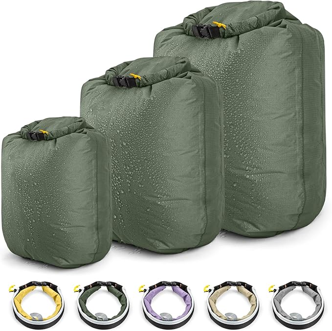 HIKEMAN Dry Bag Waterproof - Ultralight Dry Sack,Outdoor Roll Top Drybags,3-Pack Stuff Sack for Travel,Swimming,Rafting,Boating,Kayaking,Camping,Beach (Green)