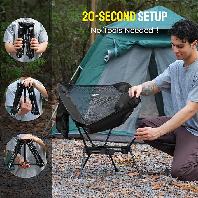 Portable Camping Chair – Compact Lightweight Folding Chair for Adults, Supports 330 lbs – Ideal for Backpacking Hiking, Fishing, Beach, Picnic & Lawn (2 Pack, Black)