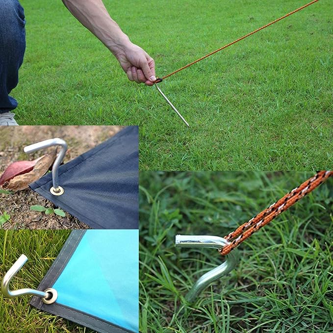 AAGUT Tent Stakes, Tent Stakes Metal Garden Edging Fence Hooks Yard Camping Stake Heavy Duty Galvanized 9 Inch 6 Gauge Tent Pegs for Tarp, Inflatable, Outdoor Christmas Decorations, 25 Pack