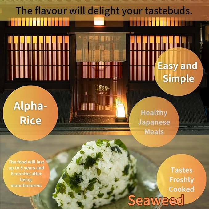 GOHAN JAPAN Seaweed Wakame Onigiri portable 100% Japan based Alpha Dried Rice Ball 42g/1.5 oz(A filling 109g/3.8oz) for Camping Mountain Climbing Emergencies by Onisi Foods Japanese Company (3-Packs, 126, Gram)