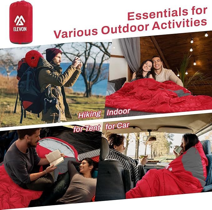 Double Sleeping Bag with 2 Pillows for Adults, Queen Size XL Sleeping Bag Waterproof, Compact with Compression Sack, 2 Person Sleeping Bags for 3-4 Seasons Camping, Backpacking, Hiking, Travel